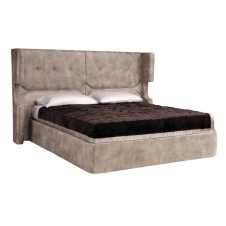 Luxury Upholstered Wingback King Bed with Tufted Headboard
