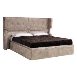 Luxury Upholstered Wingback King Bed with Tufted Headboard