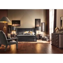 Luxury Upholstered Wingback King Bed with Tufted Headboard