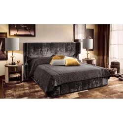 Luxury Upholstered Wingback King Bed with Tufted Headboard