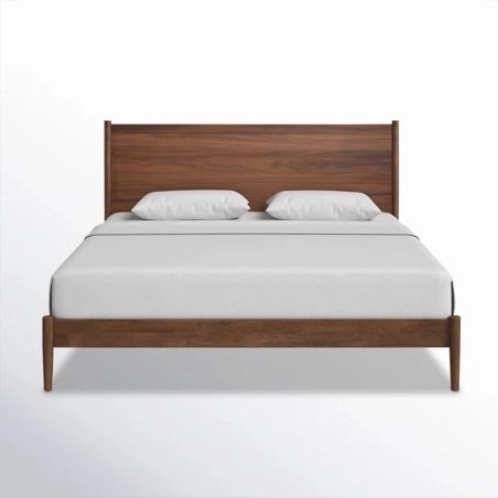 Minimalist Modern Natural Wood Bed Frame with Headboard