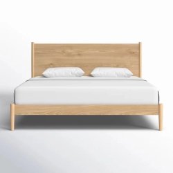 Minimalist Modern Natural Wood Bed Frame with Headboard