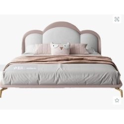 Modern Upholstered Bed Frame with Cloud Headboard and Gold Legs