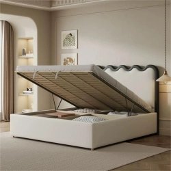 Modern Contemporary Upholstered Bed with Wavy Headboard