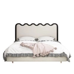 Modern Contemporary Upholstered Bed with Wavy Headboard