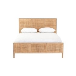 Modern Coastal Rattan and Wood Queen Size Bed Frame