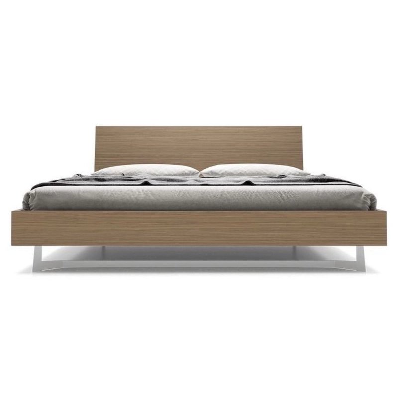 Modern Minimalist Wooden Platform Bed Frame with Metal Base