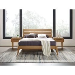 Minimalist Modern Solid Wood Bed Frame with Slatted Headboard