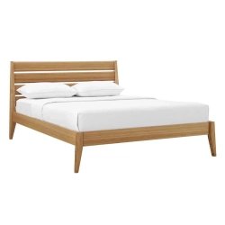 Minimalist Modern Solid Wood Bed Frame with Slatted Headboard