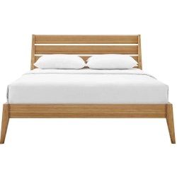 Minimalist Modern Solid Wood Bed Frame with Slatted Headboard