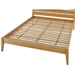 Minimalist Modern Solid Wood Bed Frame with Slatted Headboard