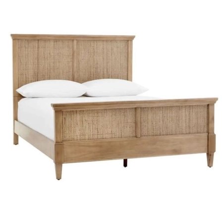 Natural Wood Cane Woven Headboard and Footboard Platform Bed Frame