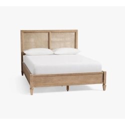 Natural Wood Cane Woven Headboard and Footboard Platform Bed Frame
