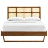 Mid-Century Modern Solid Wood Bed with Rattan Headboard