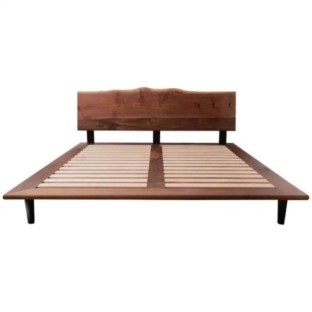 Exquisite Solid Wood Bed Frame with Natural Live Edge Headboard