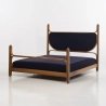 Mid-Century Modern Wooden Bed Frame with Upholstered Headboard