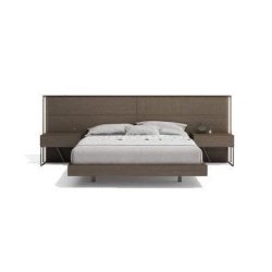 Elegant Modern Wood Bed Frame with Integrated Nightstands and Headboard
