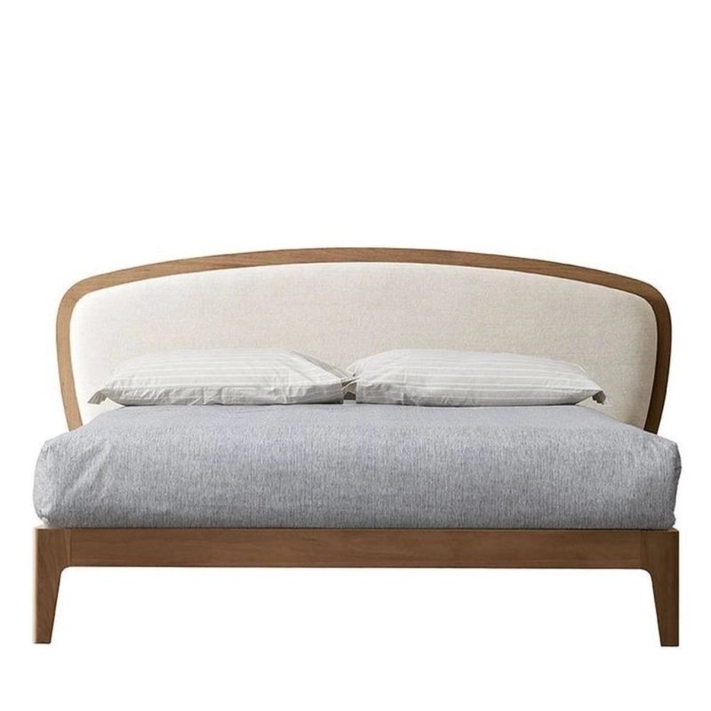 Modern Solid Wood Bed Frame Queen Size with Fabric Headboard