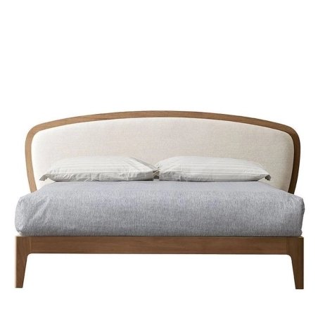 Modern Solid Wood Bed Frame Queen Size with Fabric Headboard