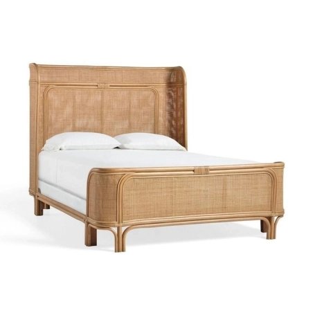 Handcrafted Natural Rattan Queen Size Bed Frame with Woven Headboard