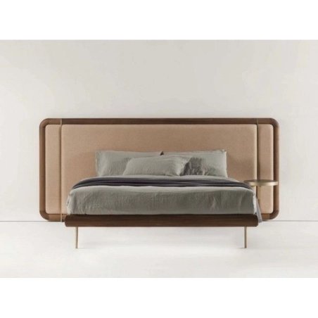 Modern Minimalist Wood Bed Frame with Upholstered Headboard
