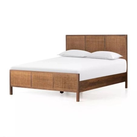 Handcrafted Wood and Rattan Platform Bed Frame
