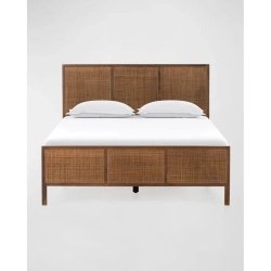 Handcrafted Wood and Rattan Platform Bed Frame