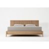 Minimalist Modern Wooden Bed Frame with Slatted Headboard - Natural Wood