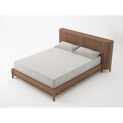 Minimalist Modern Wooden Bed Frame with Slatted Headboard - Natural Wood