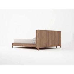 Minimalist Modern Wooden Bed Frame with Slatted Headboard - Natural Wood