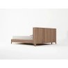 Minimalist Modern Wooden Bed Frame with Slatted Headboard - Natural Wood