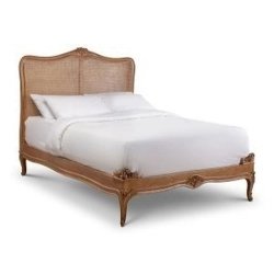 Elegant French Provincial Style Wood Bed with Cane Headboard and Carved Details