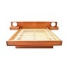 Modern Wood Platform Bed Frame with Integrated Bedside Tables and Lamps