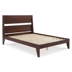 Solid Wood Modern Platform Bed Frame with Integrated Headboard