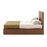 Modern Minimalist Platform Bed with Wooden Headboard and Metal Accents