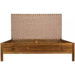 Solid Wood Bed Frame with Woven Leather Headboard