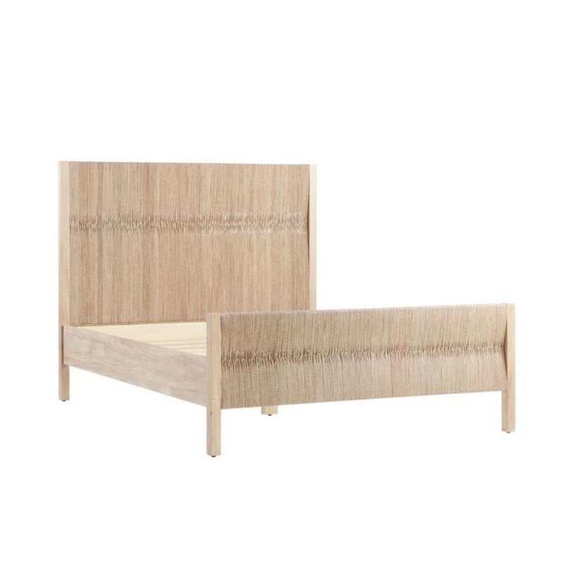 Natural Wood and Woven Fiber Queen Bed Frame Natural Wood and Woven Fiber Queen Bed Frame