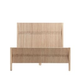 Natural Wood and Woven Fiber Queen Bed Frame