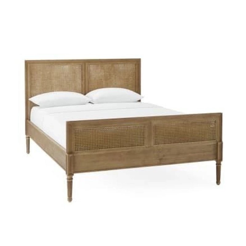 Handcrafted Wooden Cane Bed Frame with Rattan Headboard and Footboard Handcrafted Wooden Cane Bed Frame with Rattan Headboard and Footboard