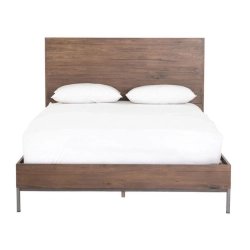 Modern Minimalist Wooden Bed Frame with Metal Legs