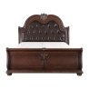 Exquisite Traditional Dark Wood Sleigh Bedroom Set with Tufted Headboard