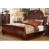 Exquisite Traditional Dark Wood Sleigh Bedroom Set with Tufted Headboard