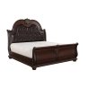 Exquisite Traditional Dark Wood Sleigh Bedroom Set with Tufted Headboard