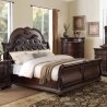 Exquisite Traditional Dark Wood Sleigh Bedroom Set with Tufted Headboard