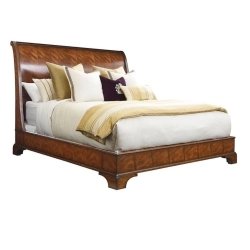 Classic Wood Sleigh Bed Frame Queen Size Elegant Bedroom Furniture