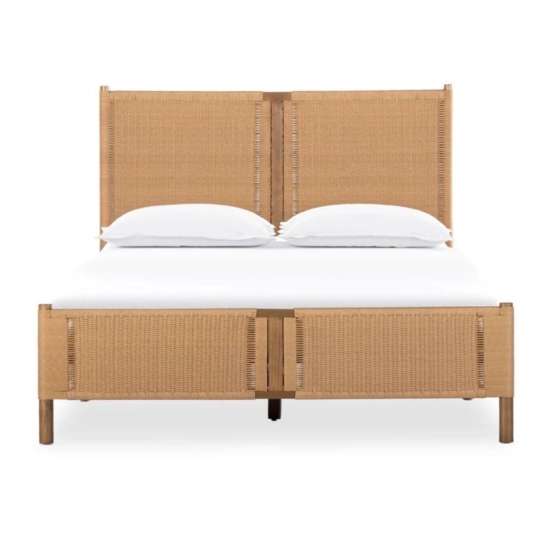 Natural Woven Wood Bed Frame Modern Coastal Design