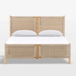 Natural Woven Wood Bed Frame Modern Coastal Design