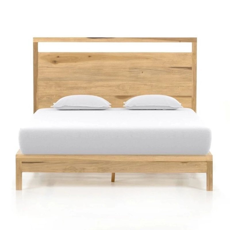 Minimalist Modern Wooden Bed Frame with Headboard - Queen Size
