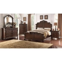 Classic Carved Dark Brown Wooden Bed Frame for Master Bedroom