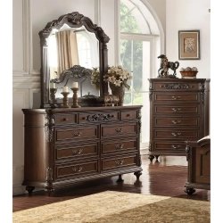 Classic Carved Dark Brown Wooden Bed Frame for Master Bedroom